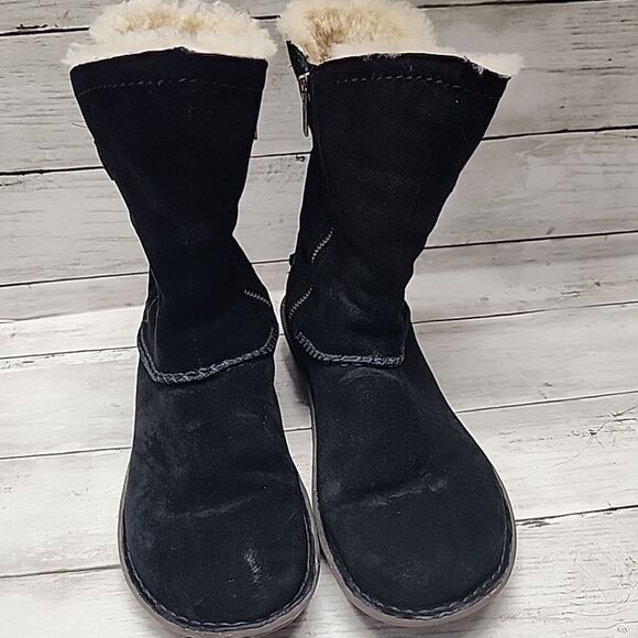 UGG Shoes - UGG Boots Kimbra Black Suede Sheepskin Fur Mid-Calf 1004742 Women's Size 9